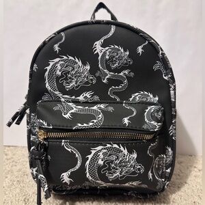 Black Backpack with White Dragon Print